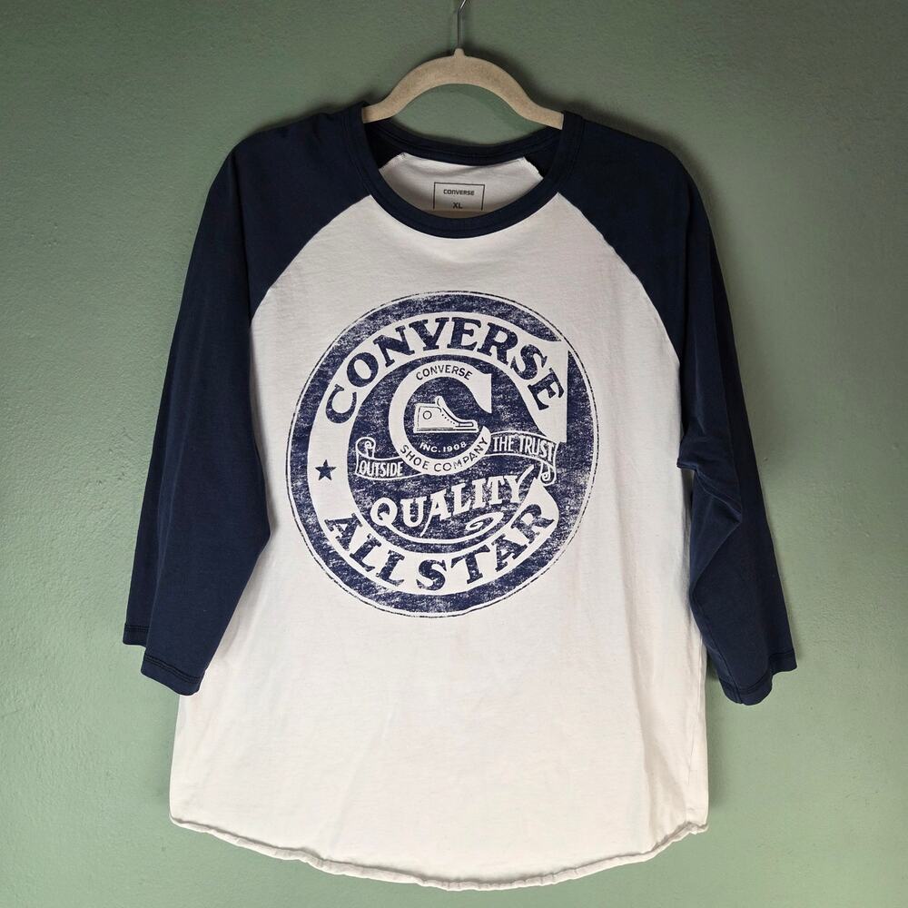 Converse All Stars Womens White Old School Raglan Baseball Tee XL